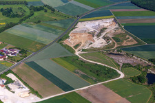 Aerial view of Limestone mining for gypsum extraction in Sulzheim in the state Bavaria, Germany