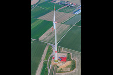 Aerial view of Last construction site in the Hatzenbühler wind farm in Hatzenbühl in the state Rhineland-Palatinate, Germany