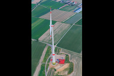 Aerial photograpy of Last construction site in the Hatzenbühler wind farm in Hatzenbühl in the state Rhineland-Palatinate, Germany