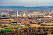 View of the town from the south in front of the GKM in Altrip in the state Rhineland-Palatinate, Germany