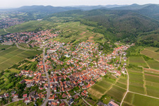 Aerial view of Village - view on the edge of wineyards and forsts in Rechtenbach in the state Rhineland-Palatinate, Germany