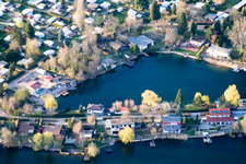 Swan pond in the Blue Adriatic recreation area in Altrip in the state Rhineland-Palatinate, Germany