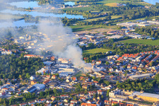 Aerial view of Major fire in Speyer in the state Rhineland-Palatinate, Germany