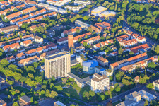 Aerial view of Office tower of the German Pension Insurance Rhineland-Palatinate - main location and water tower Speyer in Speyer in the state Rhineland-Palatinate, Germany