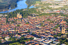 Aerial view of Old Town with Maximilianstraße from the Altpörtel to the Domplatz in Speyer in the state Rhineland-Palatinate, Germany