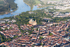 Aerial view of Church building of the cathedral of of Dom zu Speyer in Speyer in the state Rhineland-Palatinate, Germany