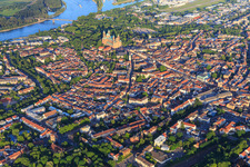 Aerial photograpy of Old town overview from the northwest in the evening to the Rhine in Speyer in the state Rhineland-Palatinate, Germany