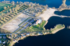 Parking and campsite in the Blue Adriatic recreation area in Altrip in the state Rhineland-Palatinate, Germany