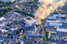 Oblique view of Major fire in Speyer in the state Rhineland-Palatinate, Germany