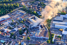 Major fire in Speyer in the state Rhineland-Palatinate, Germany from above
