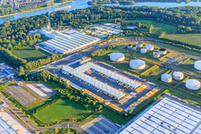 Aerial view of DHL Speyer on the Am Flugplatz industrial area in Speyer in the state Rhineland-Palatinate, Germany