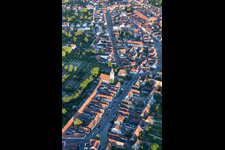 Aerial photograpy of Main Street in the district Liedolsheim in Dettenheim in the state Baden-Wuerttemberg, Germany