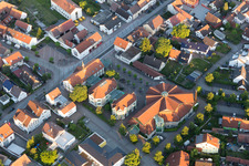 Aerial view of Community Center in the district Linkenheim in Linkenheim-Hochstetten in the state Baden-Wuerttemberg, Germany