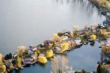 Middle path between Adriaweiher and Schwanenweiher in the Blue Adriatic recreation area in Altrip in the state Rhineland-Palatinate, Germany