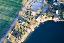 Middle path between Adriaweiher and Schwanenweiher in the Blue Adriatic recreation area in Altrip in the state Rhineland-Palatinate, Germany out of the air