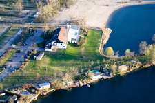 Aerial view of Hotel Darstein in the Blue Adriatic recreation area in Altrip in the state Rhineland-Palatinate, Germany