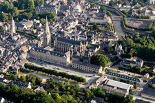 Aerial view of Complex of buildings of the monastery of the Abbaye of the Trinity in Vendome in Centre-Val de Loire, France