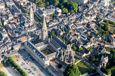 Aerial photograpy of Complex of buildings of the monastery of the Abbaye of the Trinity in Vendome in Centre-Val de Loire, France