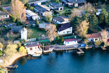 Oblique view of Middle path at the Swan Pond in the Blue Adriatic recreation area in Altrip in the state Rhineland-Palatinate, Germany