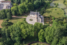Aerial view of Buildings and park of the castle in Saint-Cyr-du-Gault in Centre-Val de Loire, France