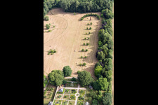 Buildings and park of the castle in Saint-Cyr-du-Gault in Centre-Val de Loire, France from above