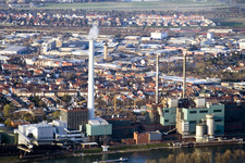 Aerial view of GKM from the south in the district Neckarau in Mannheim in the state Baden-Wuerttemberg, Germany