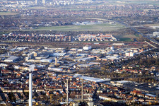 Neckarau, Neuostheim from the south in the district Rheinau in Mannheim in the state Baden-Wuerttemberg, Germany