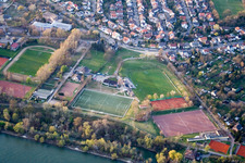 Aerial view of VfL Kurpfalz sports facilities in the district Neckarau in Mannheim in the state Baden-Wuerttemberg, Germany