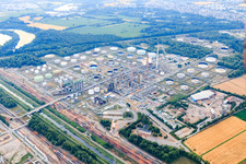 Aerial view of Mineral oil refinery Upper Rhine MIRO from the west in the district Knielingen in Karlsruhe in the state Baden-Wuerttemberg, Germany