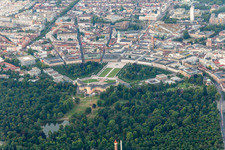 Aerial view of Castle Park in the district Innenstadt-West in Karlsruhe in the state Baden-Wuerttemberg, Germany