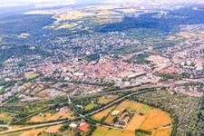 Aerial view of City overview beyond the A5 in the morning from the northwest in the district Durlach in Karlsruhe in the state Baden-Wuerttemberg, Germany