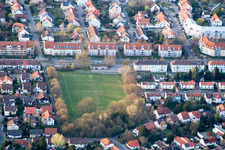 Sports field on Rheingoldstrasse in the district Neckarau in Mannheim in the state Baden-Wuerttemberg, Germany