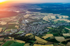 Village - view on the edge of agricultural fields and farmland in Woessingen in the state Baden-Wurttemberg, Germany
