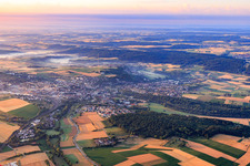Aerial view of View of the town from the northwest in the morning in Mühlacker in the state Baden-Wuerttemberg, Germany