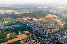 Aerial view of Steel mast funkturm and transmission system as basic network transmitter Muehlacker in Muehlacker in the state Baden-Wurttemberg, Germany