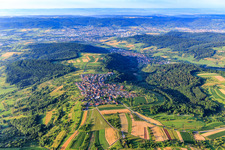 Village overview from the north in the district Buhlbronn in Schorndorf in the state Baden-Wuerttemberg, Germany