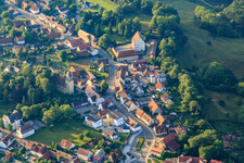 And Schloßstraße with Lower Castle and St. Stephen's Church of the Welzheimer Wald parish in Alfdorf in the state Baden-Wuerttemberg, Germany