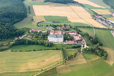 Aerial photograpy of Complex of buildings of the monastery ond museum Neresheim in Neresheim in the state Baden-Wurttemberg, Germany
