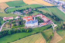 Aerial view of Abbey Neresheim with cemetery and abbey church of St. Ulrich and Afra in Neresheim in the state Baden-Wuerttemberg, Germany