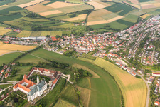 Complex of buildings of the monastery ond museum Neresheim in Neresheim in the state Baden-Wurttemberg, Germany seen from above