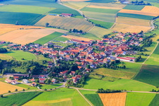 Aerial view of Village view from the north in the district Aufhausen in Forheim in the state Bavaria, Germany