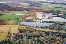 Adriatic pond and swan pond in the Blue Adriatic recreation area in Altrip in the state Rhineland-Palatinate, Germany