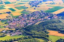 Village view from the southwest with primary school Mönchsdeggingen in Mönchsdeggingen in the state Bavaria, Germany