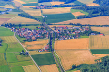 Village view with railway line from the north in the district Wörnitzstein in Donauwörth in the state Bavaria, Germany