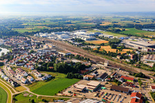 Neurieder Weg industrial estate with BayWa AG building materials Donauwörth, Action Donauwörth and Fressnapf Donauwörth in the district Riedlingen in Donauwörth in the state Bavaria, Germany