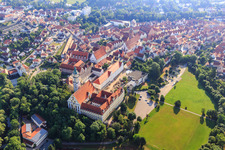 Church of the Holy Cross and Adolph Kolping Vocational School at the Holy Cross Garden in the Onkel-Ludwig-Anlage from the southwest in Donauwörth in the state Bavaria, Germany