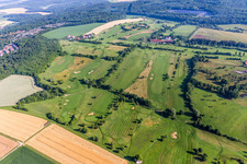 Grounds of the Golf course at of Golfclub Donauwoerth Gut Lederstatt in Donauwoerth in the state Bavaria, Germany from above