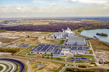 Aerial view of Oberwald industrial area, Palm paper mill in Wörth am Rhein in the state Rhineland-Palatinate, Germany
