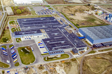 Oberwald industrial area, Palm paper mill in Wörth am Rhein in the state Rhineland-Palatinate, Germany seen from above