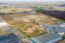 Bird's eye view of Oberwald industrial area: Palm paper mill in Wörth am Rhein in the state Rhineland-Palatinate, Germany